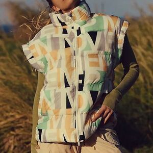 Free People FP Movement In a Bubble Printed Blocked Logo Puffer Vest